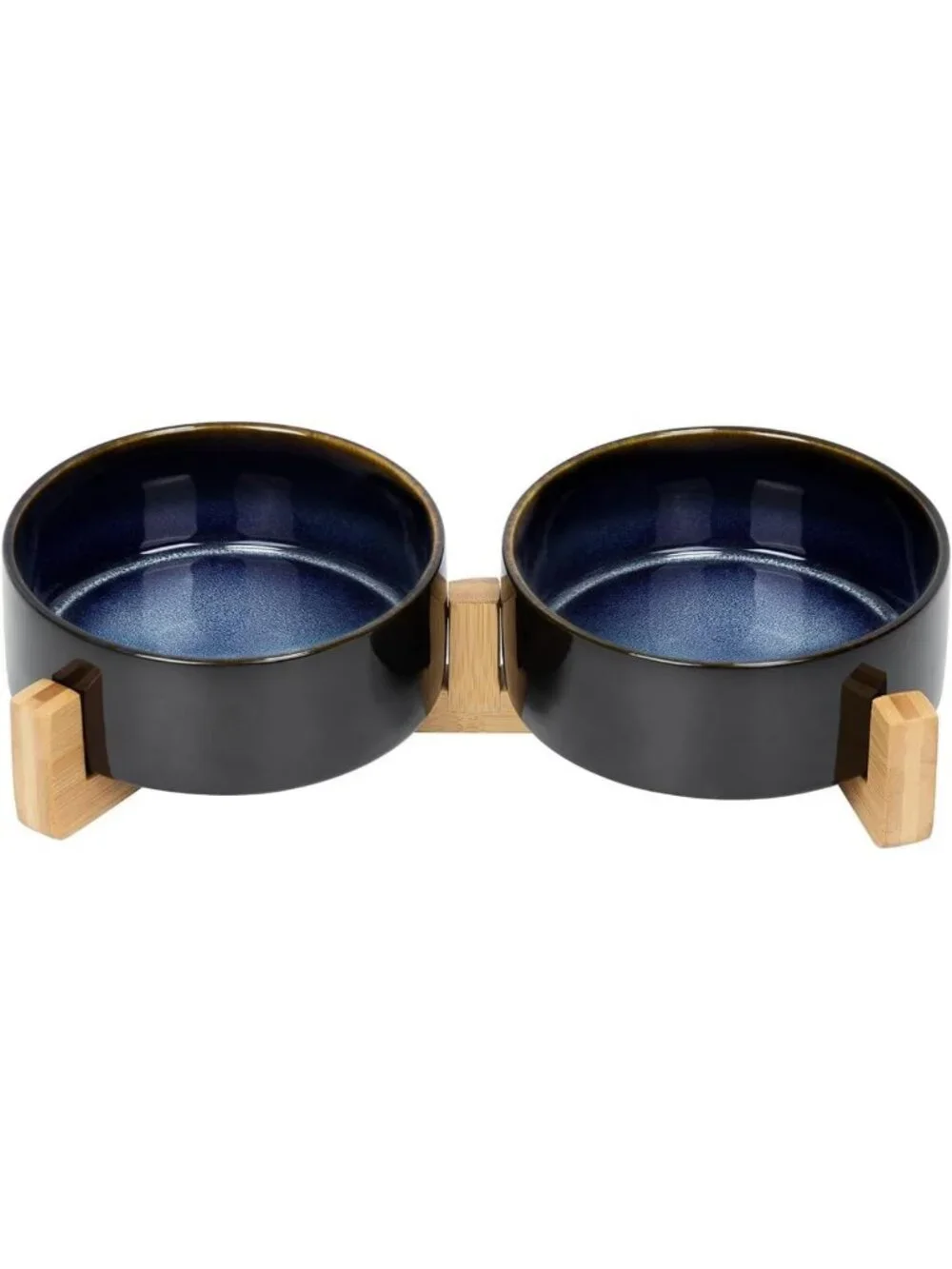 Modern Ceramic Dog & Cat Bowl Set with Wooden Stand - Cute Weighted Pet Dishes